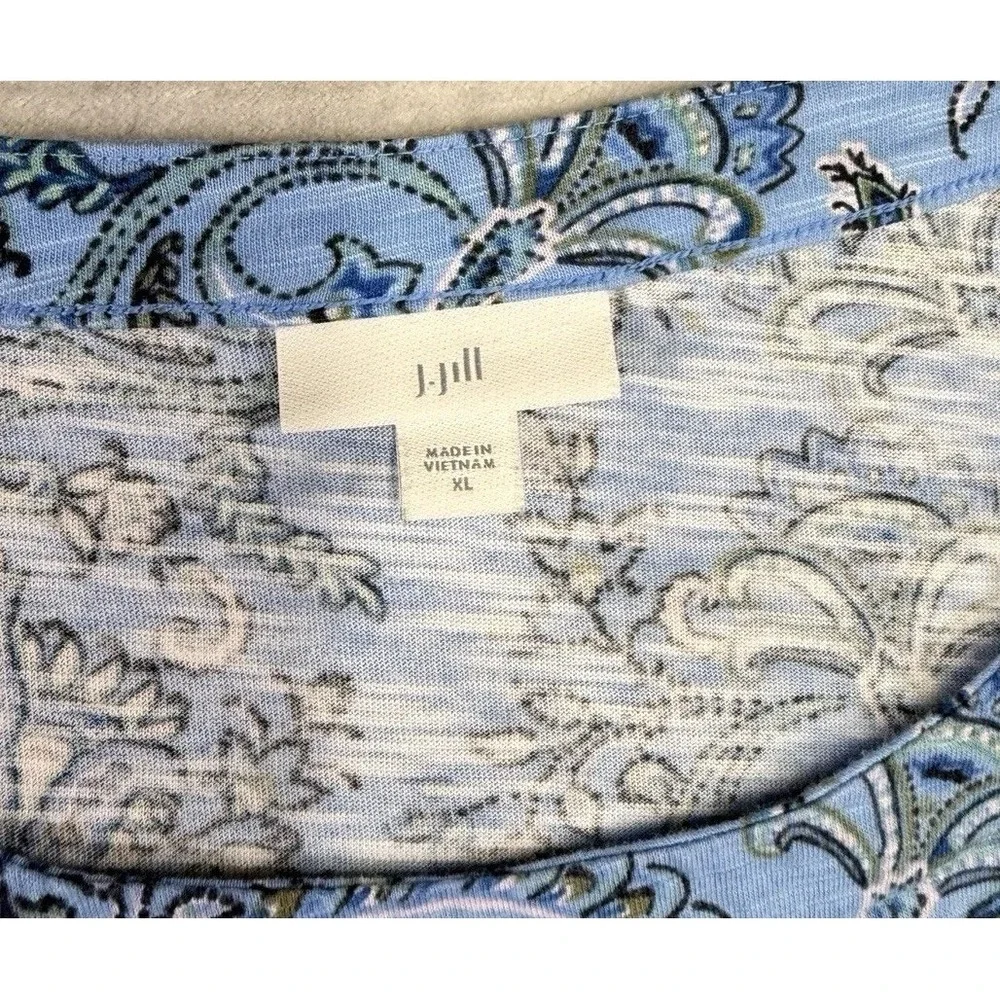 J.Jill Blue Paisley Print Scoop Neck 3/4 Sleeve Cotton Modal Blouse Boxy Sz XL